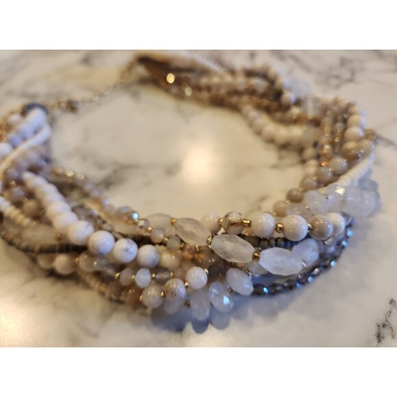 Ann Taylor Loft Multi-Strand Beaded Statement Necklace Mixed Stone & Glass Beads - Picture 2 of 3